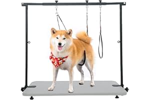 Breeze Touch Dog Grooming Table Arm - Overhead Pet Grooming Arm 39" H Adjustable, Foldable Cat and Dog Grooming Arm with Clamps Cat Grooming Loops for Small Medium Large Dog, Not Include Table