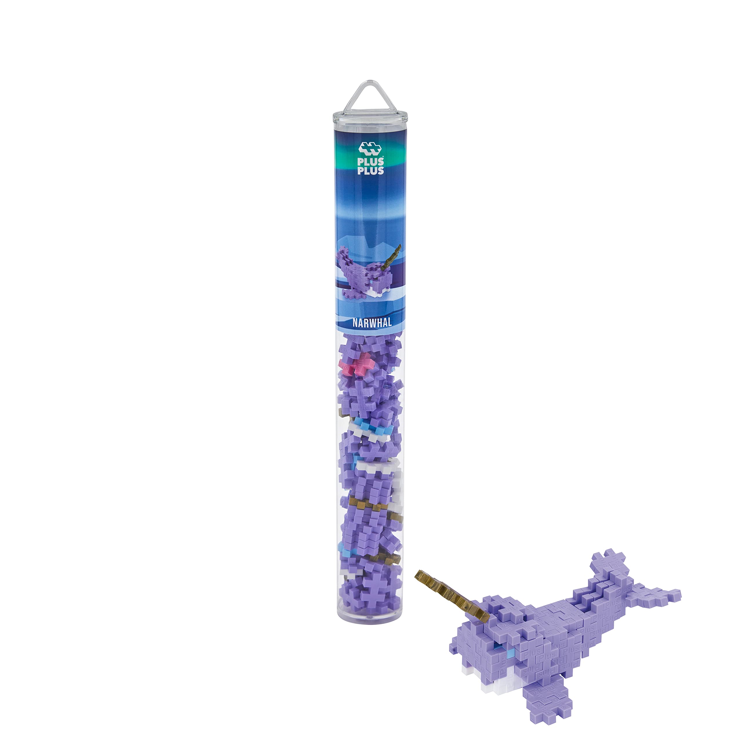 Plus-Plus Creative Building Blocks Tube, Narwhal, Ingenious Construction Toy, 100 Pieces, 300.4239, Assorted Green