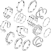 PINCHUAN 17PCS Silver Knuckle Rings for Women Stainless Steel Rings Set Midi Stackable Rings Simple Smooth Finger Rings Silver Adjustable Rings Jewelry Gift