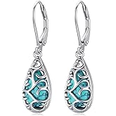 BDL Genuine Turquoise Jewelry for Women, Sterling Silver Earrings and Necklaces for Women, Leverback Dangle Drop Earrings Jewelry