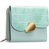 Vulkitty Trifold Leather Wallet for Women RFID Blocking, Small Compact Purse with Zipper Pocket, Ideal for Gift, Green