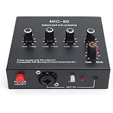 Tangxi 3 Band Equalizer Balanced Mic Preamp, 3 Input Max 60db Gain 48V Power, Microphone Preamplifier with USB Cable and 6.5mm Cable for Dynamic and Condenser Mic