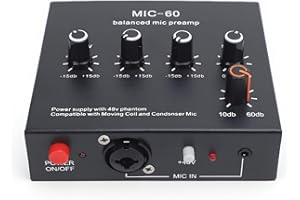 Tangxi 3 Band Equalizer Balanced Mic Preamp, 3 Input Max 60db Gain 48V Power, Microphone Preamplifier with USB Cable and 6.5m