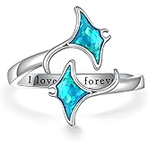 Cujiesp Manta Ray/Sea Turtle/Dolphin/Hammerhead Shark Ring 925 Sterling Silver Ocean Ring Adjustable Open Ocean Jewelry for Women Gifts for Sea Animal Lover