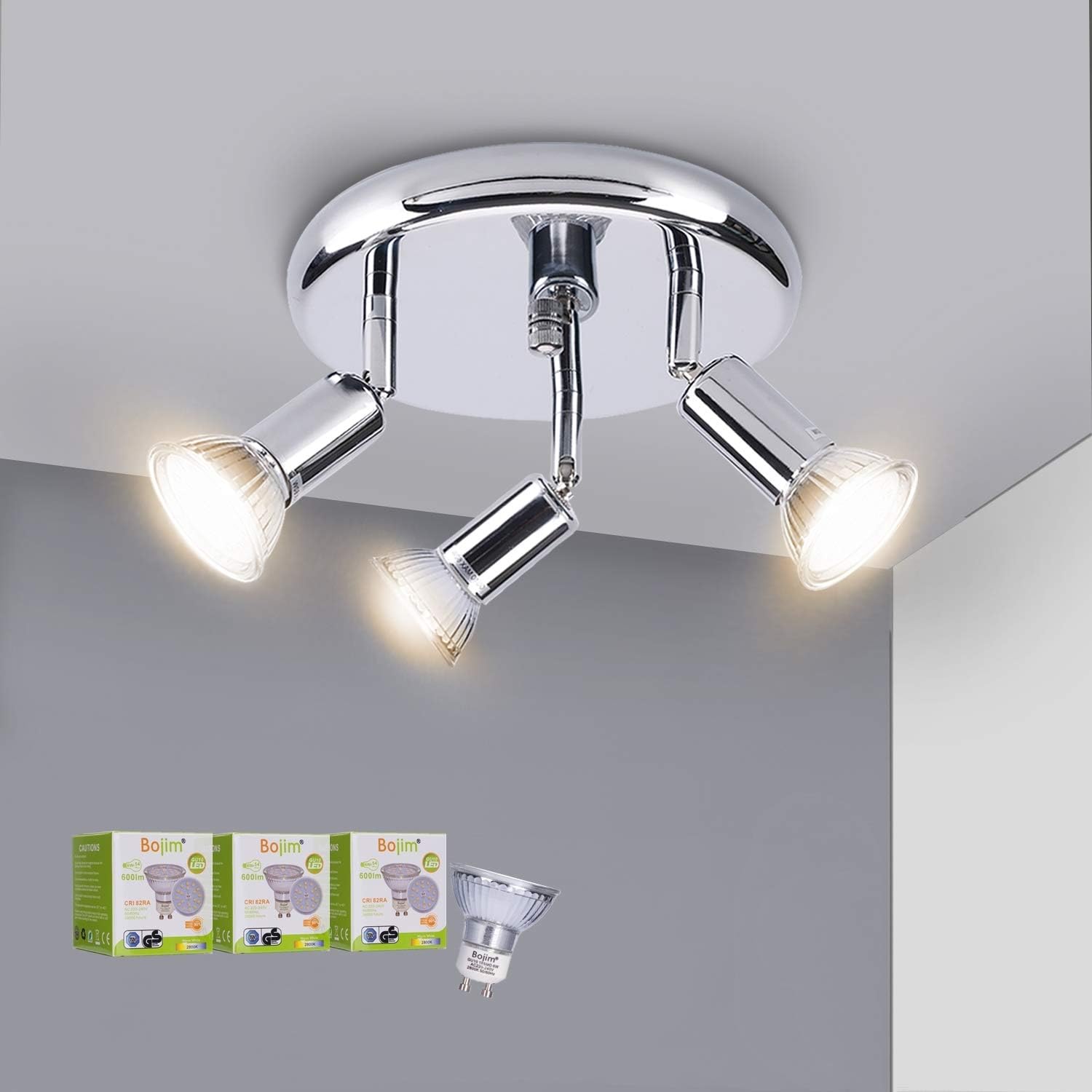 Faretti Da Soffitto Orientabili Aipsun - 3 Luci GU10 - Bianco - Regolabile 320° - Per Interni Moderni - Foto 3