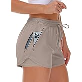 Mancreda Women's Running Shorts with Liner 3 Zipper Pockets Elastic Workout Athletic Gym Yoga Shorts