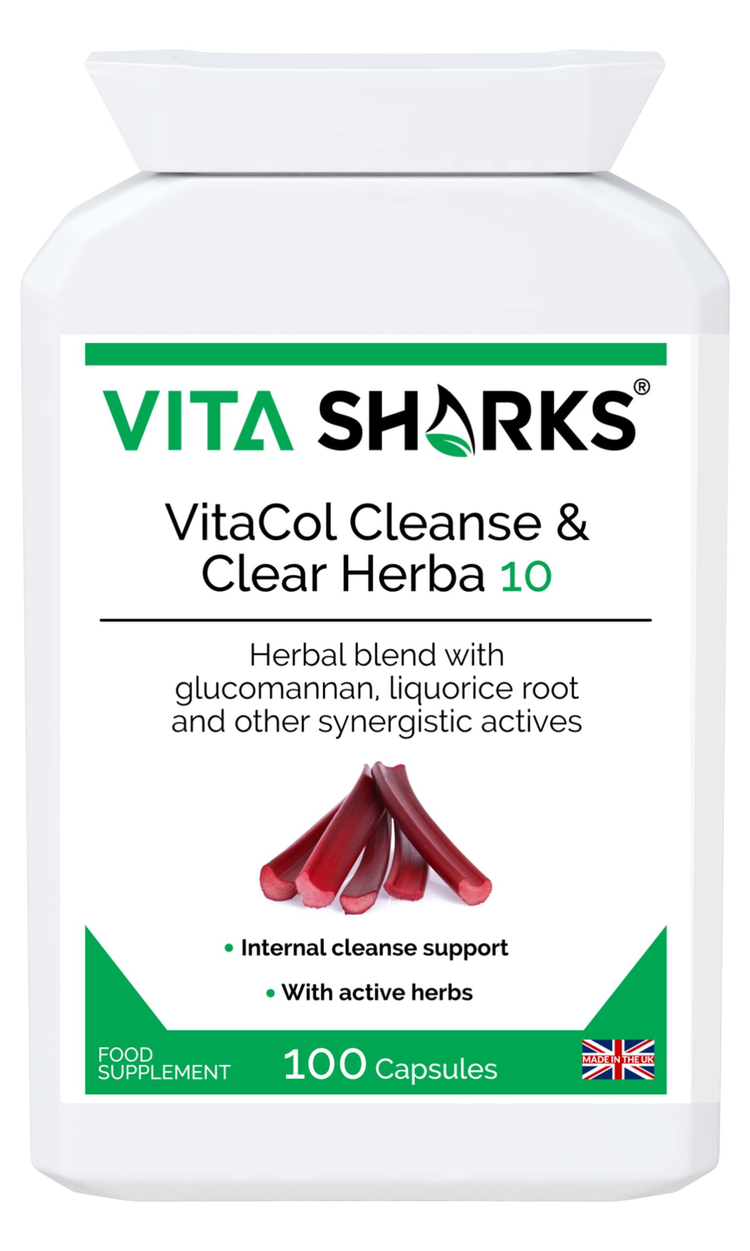 VitaCol Cleanse & Clear Herba 10 | Natural Stool Softening Vegan Colon Detoxifying & Bowel Cleansing Formula. 10 Kosher, Herbal Ingredients for Faecal Regularity & Relieve Constipation