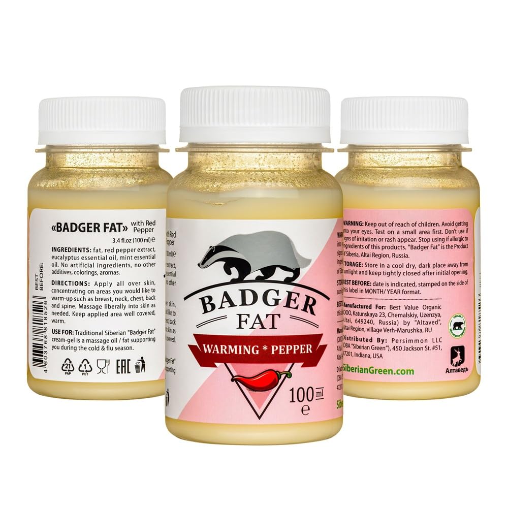 Cream-Gel “Badger Fat” Siberian Warming with Eucalyptus, Mint Essential Oils, Red Pepper 100ml