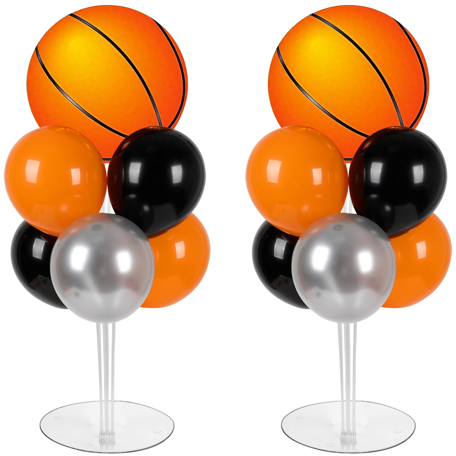 Photo 1 of Basketball Party Balloons Stand Kit 2 Sets With 2 Basketball Ball Foil Balloons Basketball Themed Party Balloon Centerpiece for Tables for Game Sports Birthday Party Basketball Themed Decorations