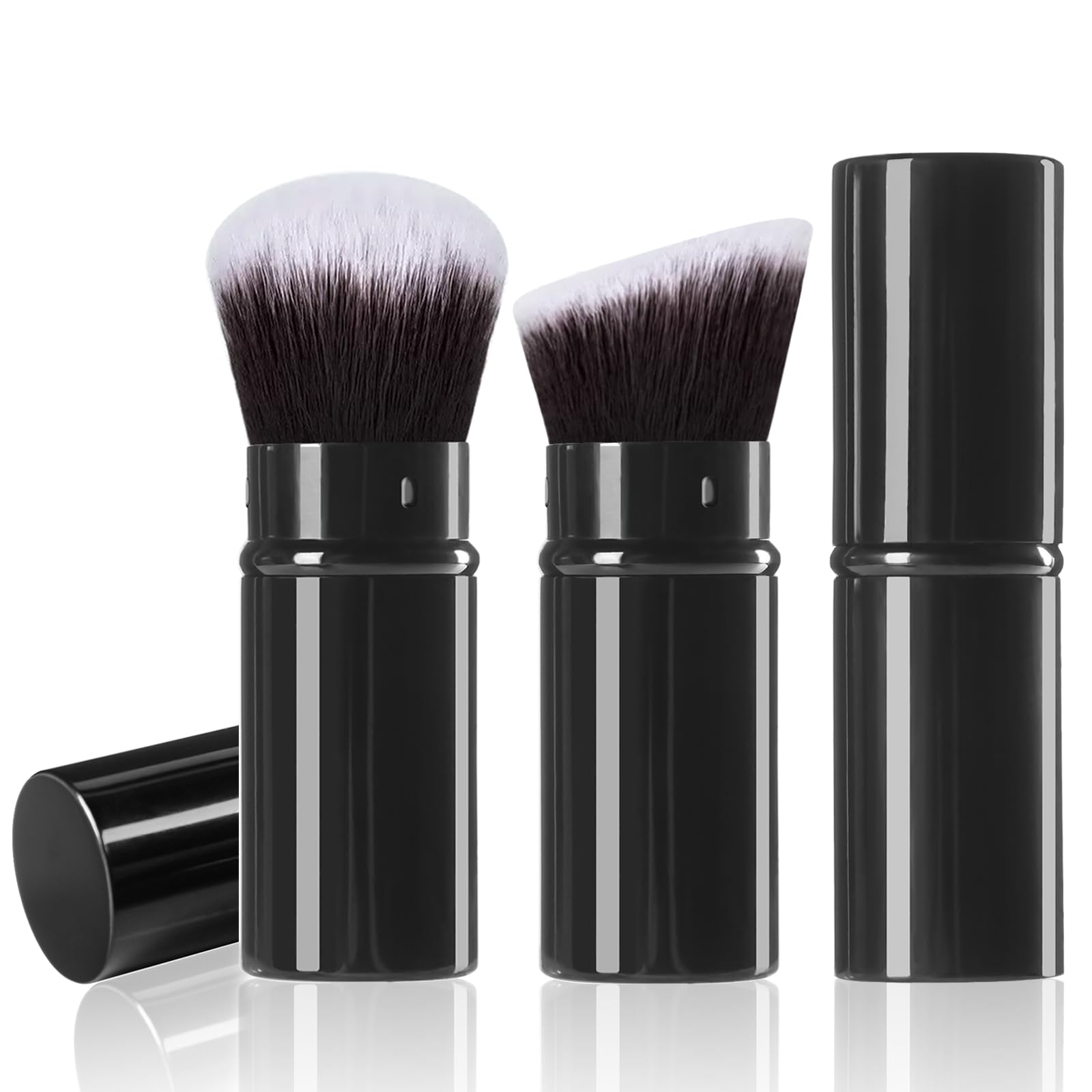 Photo 1 of Keriloo Makeup Brush 2 Pack, Retractable Travel Kabuki Powder Makeup Brush, Foundation Face Blush Brushes for Blending Liquid, Blush, Bronzer, Buffing, Sunscreen,Flawless Cosmetics