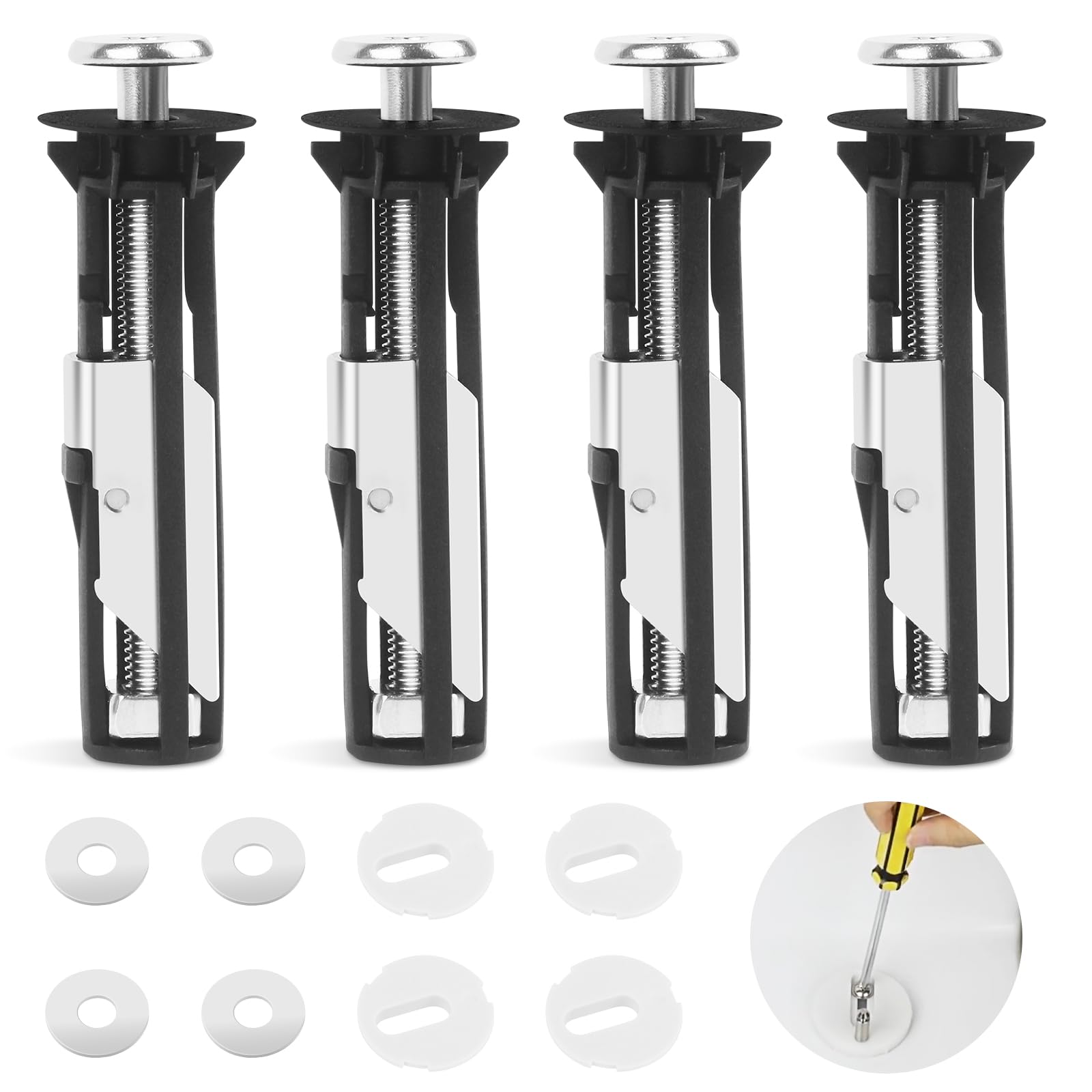 4 pcs Toilet Seat Fittings And Fixtures, Universal Toilet Seat Fixing Kit with 4 Gaskets, 5 mm Toilet Seat Screws Replacement Top Quick Release Toilet Seat Fixings for Toilet Blind Holes