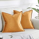 GIGIZAZA Velvet Decorative Throw Pillow Covers 18x18 Cinnamon Orange Square Couch Sofa Pillow Covers Pack of 2