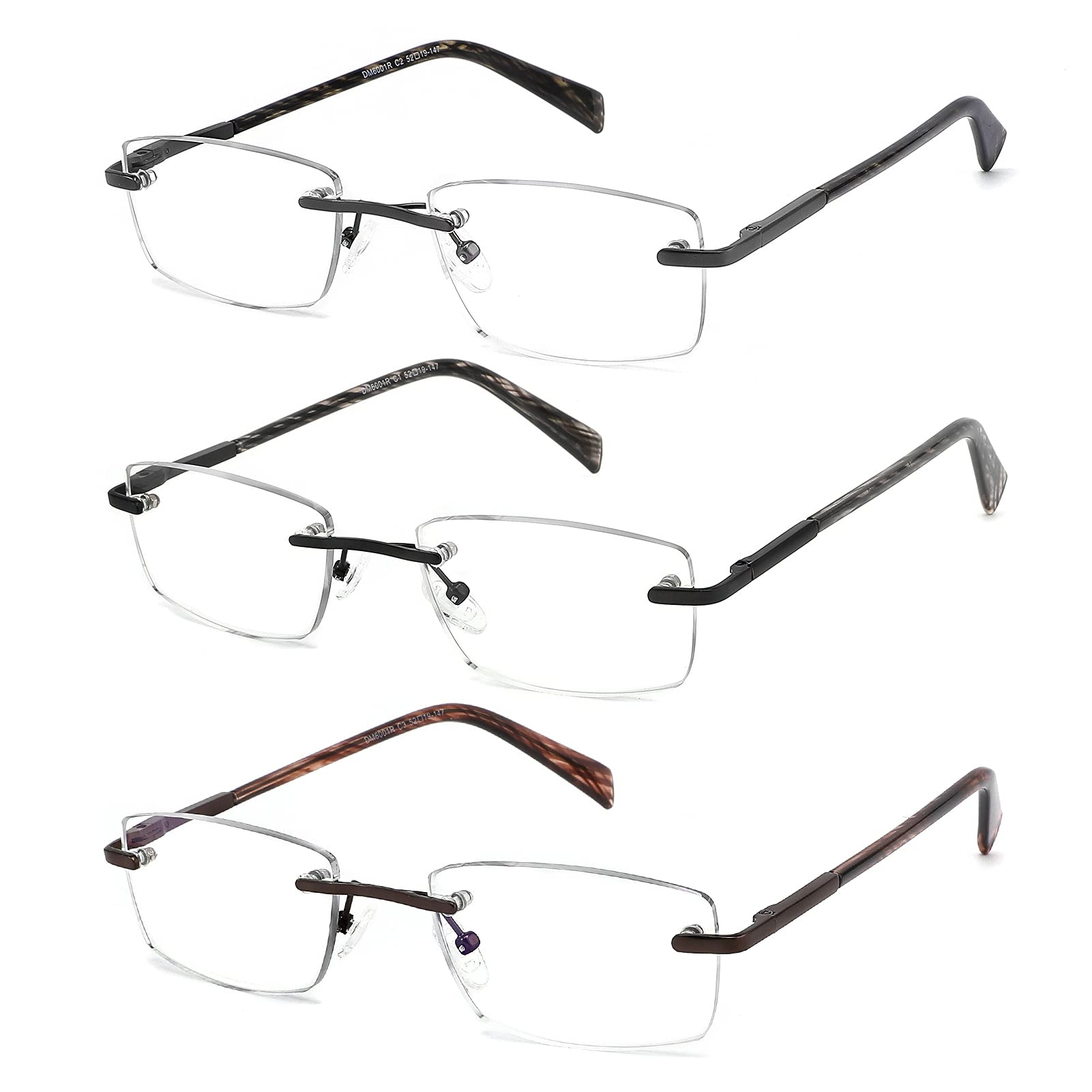 Photo 1 of JJWELL 3 Pack Reading Glasses for Men Blue Light Blocking, Lightweight Rimless Metal Mens Eyeglasses Readers, Anti Eyestrain/Dryness/Computer Glare/UV 400, Spring Hinge Eyeglasses(150 Strength)