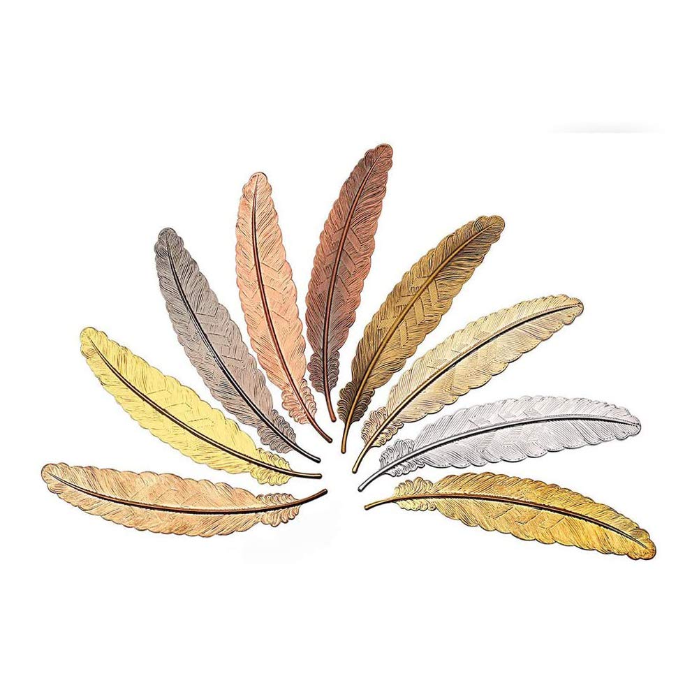 Metal Feather Bookmarks,9 Pack Novelty Feather Shape Bookmark Creative Book Markers for Student Teacher Women Children Kids and Adults