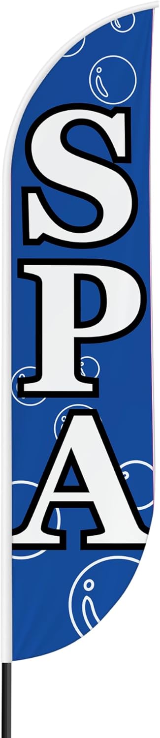 Flagpole Hardware - Spa Sign feather flag for Outdoor by Mavis Print | 11.5 FEET Long Polyester Outdoor Banner Flag for Easy Hang | HD Print Swooper I Flag Only for Salon Advertising | Made in USA I Flag Only