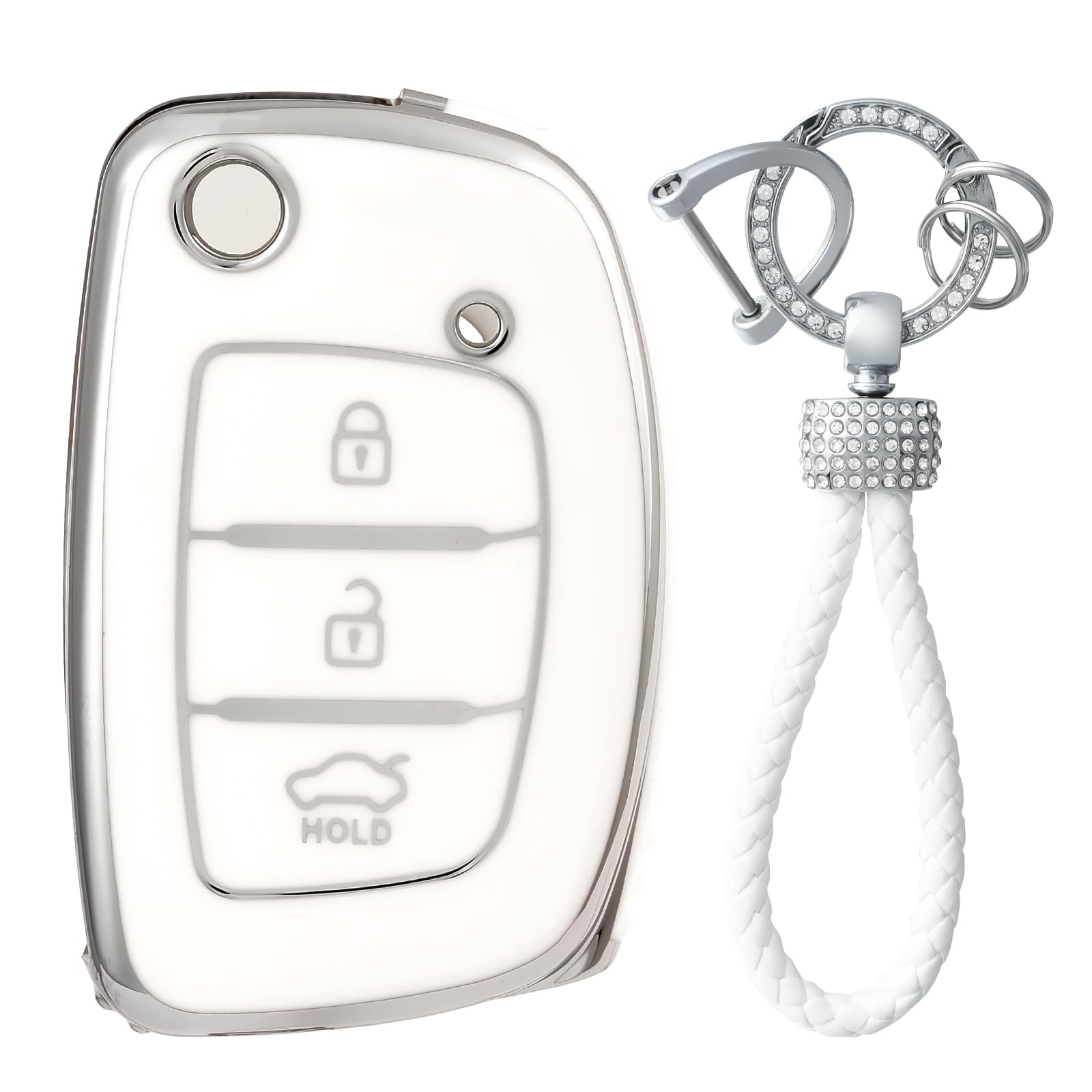 OFFCURVE Car Key Cover for Hyundai & Kia, Soft TPU Key Fob Case with Keychain, 360° Full Protection Key Protector for i10 i20 i30 ix35 Tucson Santa Fe Kona Elantra Sonata Accent Creta Verna