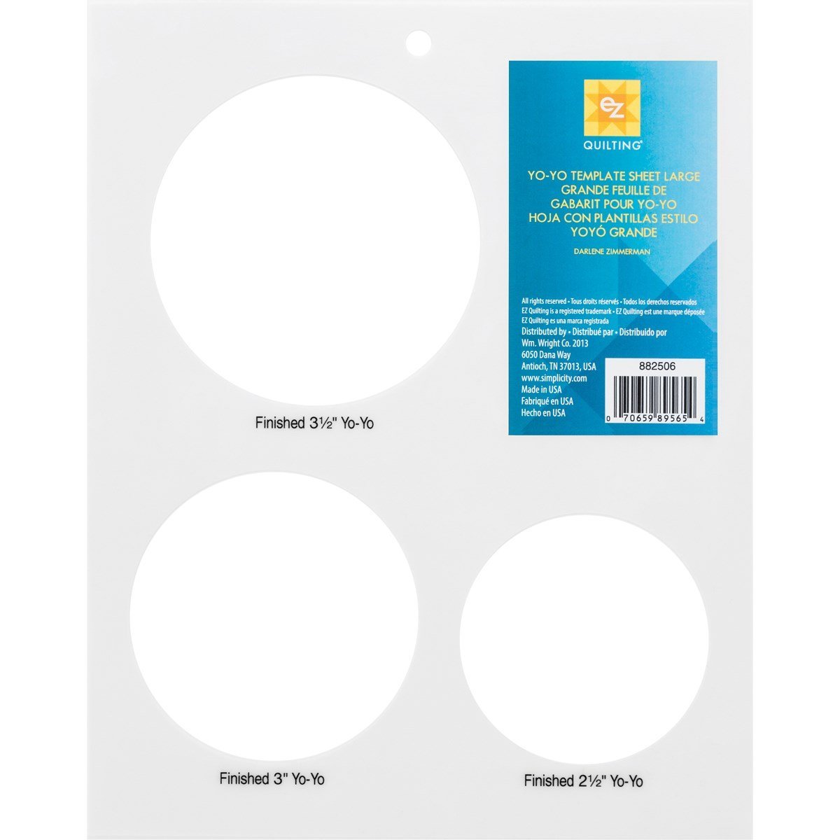 Simplicity Large EZ Yo-Yo Template Sheet, Translucent