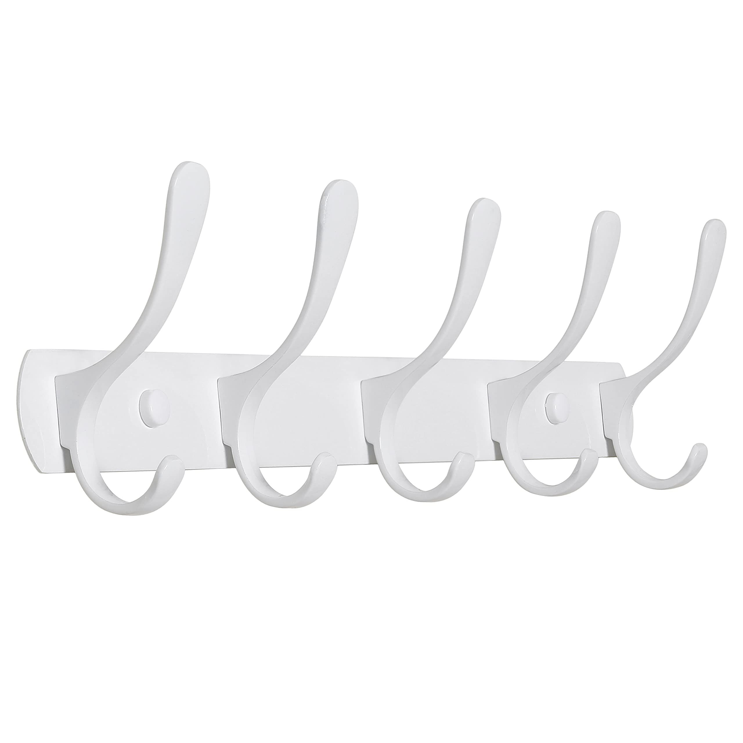 SKOLOO Coat Rack Wall Mount - Modern, Metal Wall Coat Rack with 5 Hooks, Sturdy Wall Hook Rack Rail for Hanging Coat, Jacket, Clothes, Hat, White