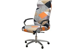NILUOH Stretch Office Chair Cover with Zipper Printed Computer Chair Cover for Armrest Chair Universal Removable Spandex Rotating Boss Chair Slipcovers Soft Desk Chair Seat Protector for Dogs, Cats (L, 12)