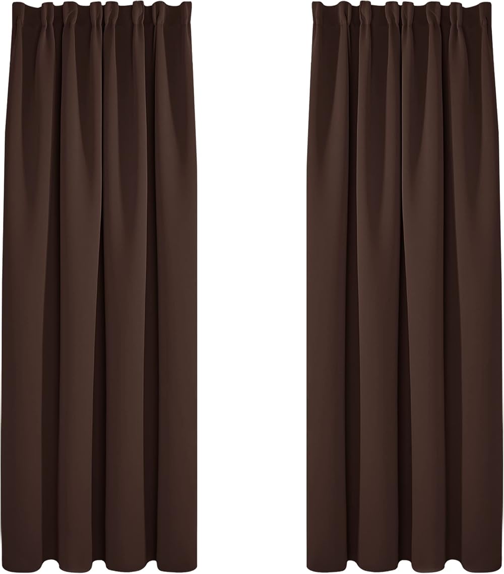 Deconovo Pencil Pleat Curtains Thermal Blackout 55 x 87 Chocolate 1 Pair