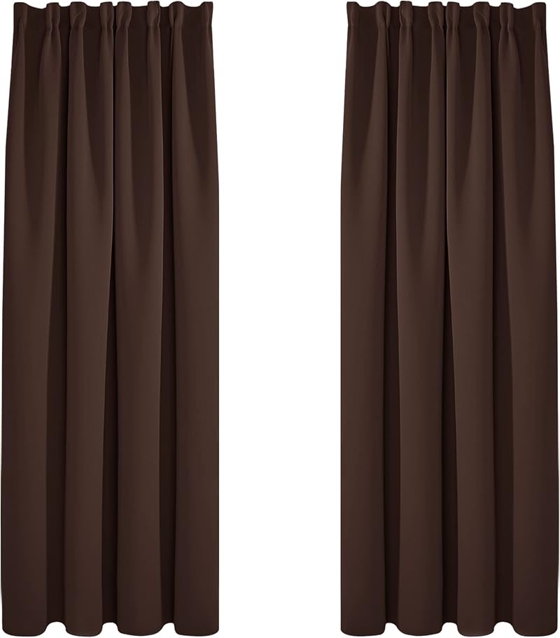 Deconovo Pencil Pleat Curtains Thermal Blackout 55 x 87 Chocolate 1 Pair