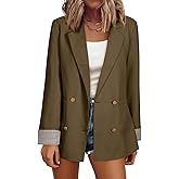 Happy Sailed Womens Blazers Plaid Cuff Double Breasted Open Front Business Casual Office Suit Jackets Work Outfits