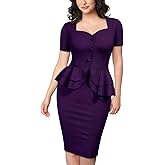 AISIZE Women's 1940s Vintage Square Peplum Bodycon Cocktail Dress