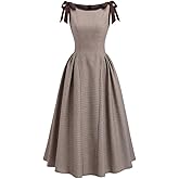Womens Tie Bowknot Waist Slimming Fit Skater Midi Dress A-Line Maxi Outfit Sleeveless Dresses For Women