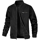 Wizoat Men's Suede Bomber Jacket Casual Lightweight Vintage Jacket Varsity Coat