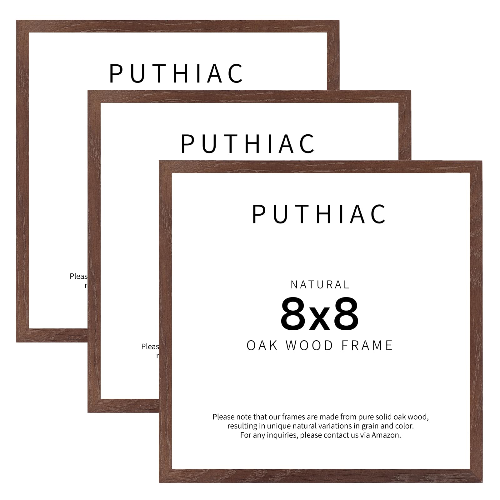 8x8 Walnut Oak Wood Picture Frame - 8x8 Photo Frame, 8x8 Picture Frame Wood, Natural Solid Wooden Picture Frames for Wall Art Photo and Prints (3 Pack, Walnut) Image
