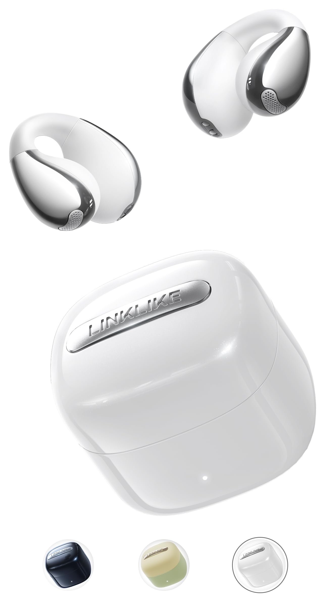 Linklike Air Open Ear Clip-on Earbuds|Zero-Gravity Wearable Tech|White