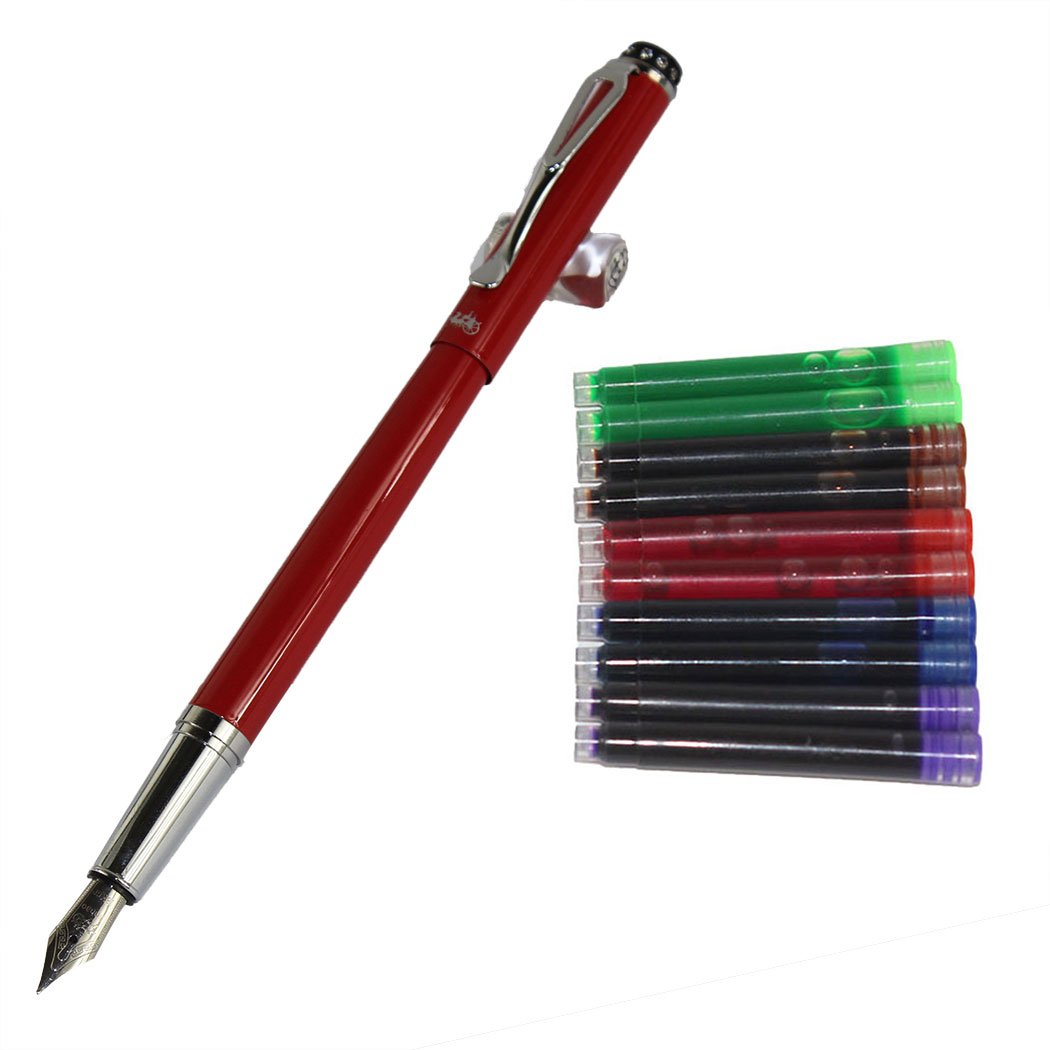 Gullor 301 Normal Nib Fountain Pen with Original Pen Pouch and 5 Colors Ink Cartridge - Red