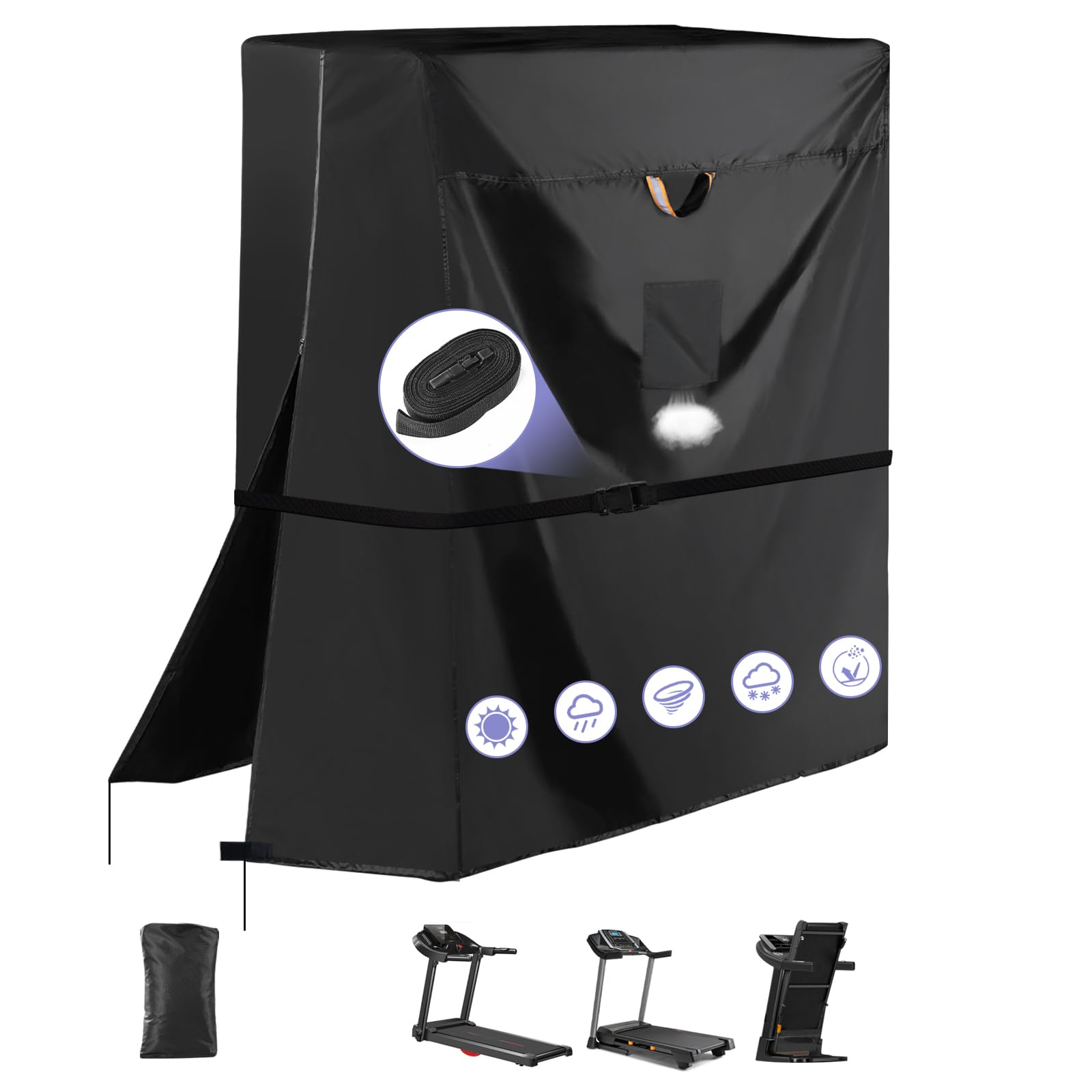 Treadmill Cover Folding,Heavy Duty 420D Treadmill Dust Covers Waterproof Outdoor with Zipper Easy to Use,Air Vent,Windproof Buckle,Universal Large Cover Fit for Fodable Treadmills & Running Machines