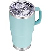 VEGOND 20 oz Tumbler with Handle Lid and Straw, Stainless Steel Insulated Travel Coffee Mug Spill Proof Double Wall Metal Tumbler Cup Keeps Drink Hot and Cold, Mint Green 1 Pack