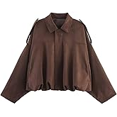 ECDAHICC Womens Faux Suede Bomber Jacket Casual Lapel Pilot Cropped Coat Oversized Motorcycle Jackets Outerwear