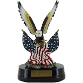 SHOP AWARDS AND GIFTS Flying Eagle Trophy with American USA Flag, Engravable Customizable Personalized Patriotic Award for Employee Recognition, Work, School, Military, 11 Inch