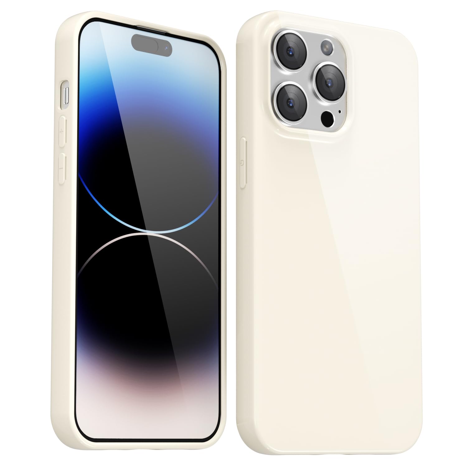 Svanove for iPhone 14 Pro Case Silicone, Glossy Soft Rubber Gel Jelly Cute Protective Plastic Simple Plain Phone Case Cover for Women Girl, Slim Thin Flexible Shockproof TPU, Beige Stone White