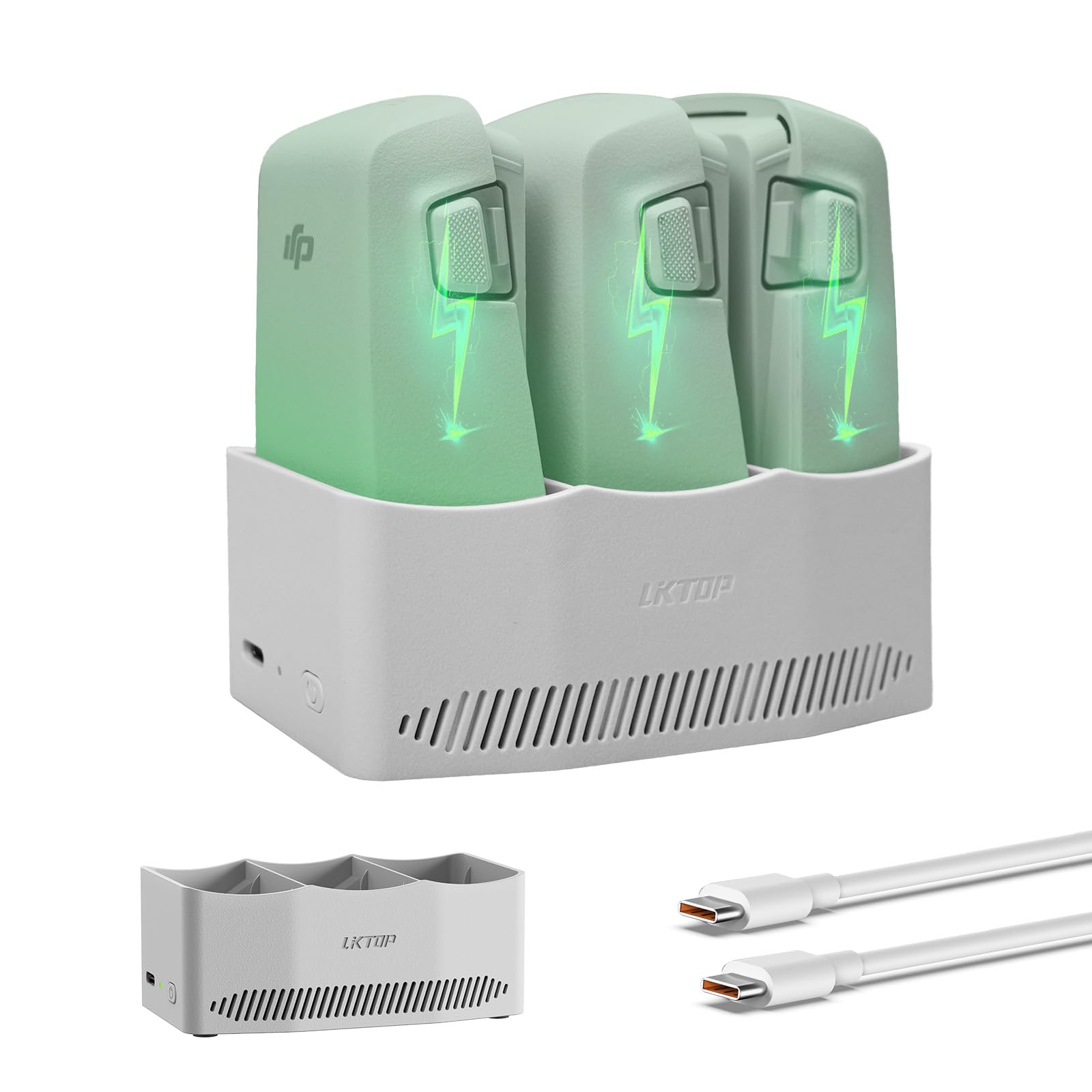 LKTOP 65W Flip Parallel Charging Hub for DJI Flip, USB-C Fast Drone Battery Charger Accessories with 60% Storage Mode, 95% Fast Charge & Output Mode, (Charge 3 Batteries Simultaneously: 77min)