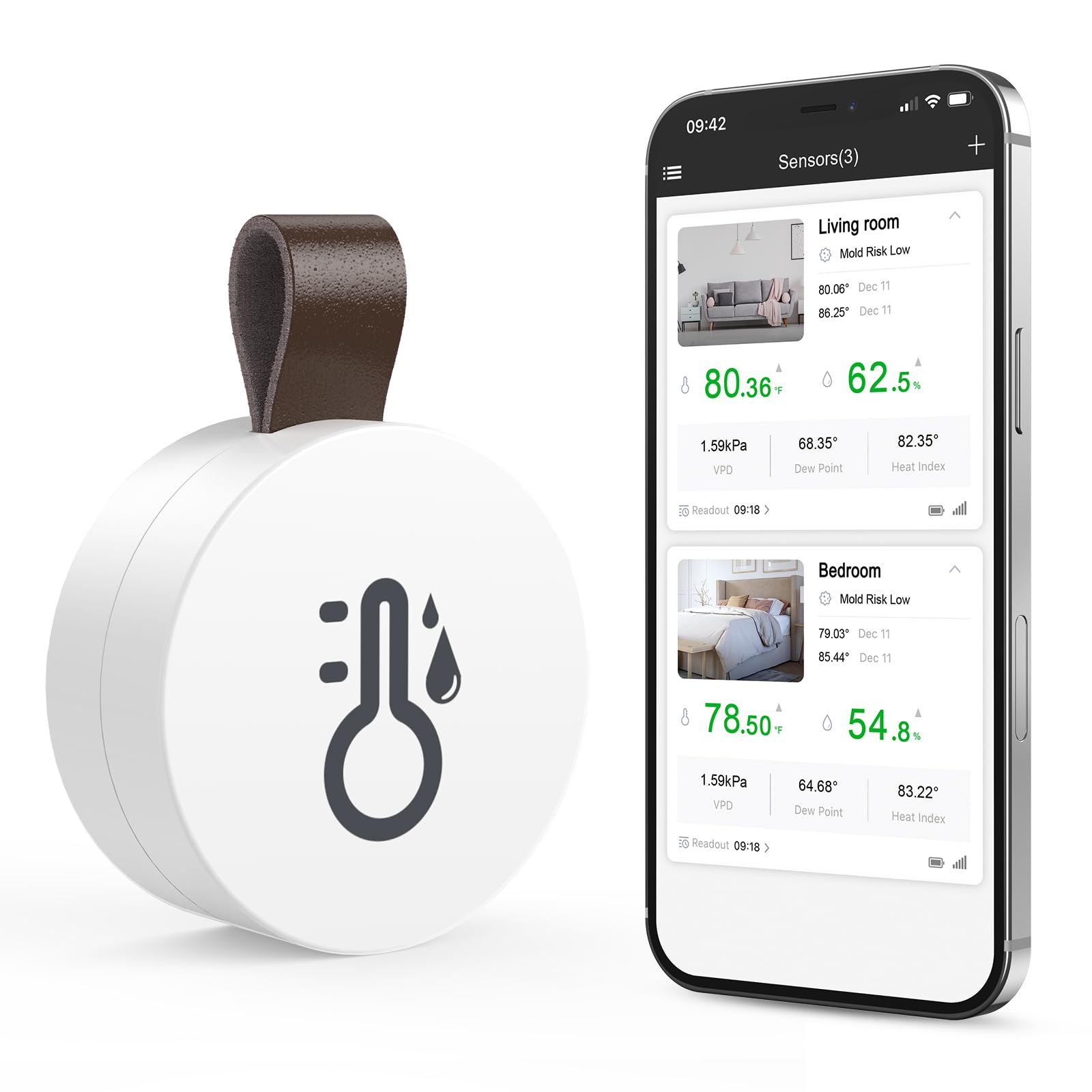 Wireless Thermometer Hygrometer, ORIA Mini Bluetooth 5.0 Humidity Temperature Sensor with Data Export and Alerts for iOS Android, Smart Real-Time Records for House, Wine Cigar, Living Room, Baby Room