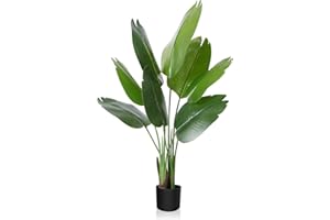 CROSOFMI Artificial Bird of Paradise Plant 4 Feet Fake Tropical Palm Tree with 8 Leaves,Perfect Faux Plants in Pot for Indoor Outdoor House Home Office Garden Modern Decoration Housewarming Gift