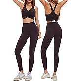 Women's 2 Piece Workout Set Ruched Longline Sports Bra & High Waisted Leggings with Pocket Removable Pads Yoga Pilates Outfit