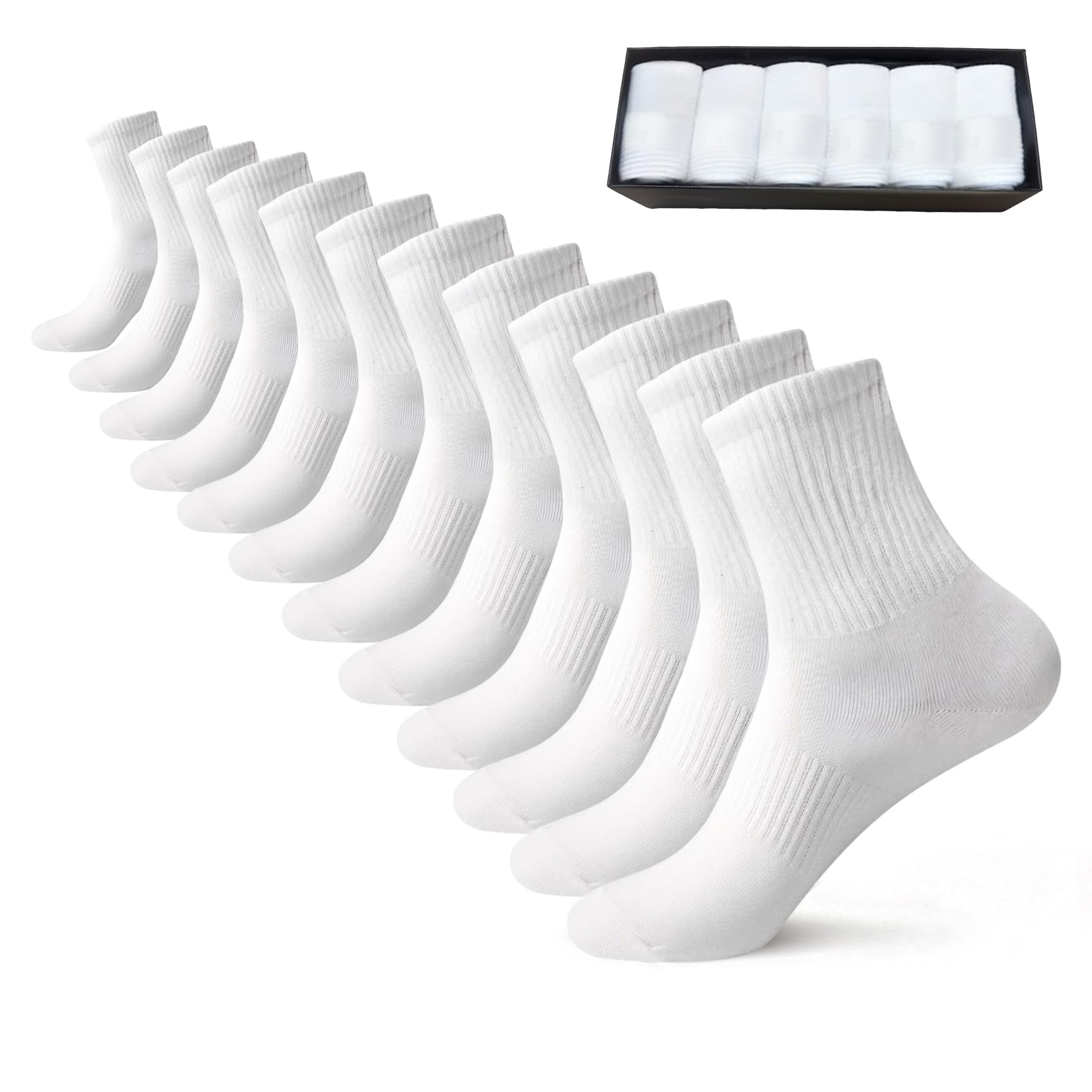 Photo 1 of QZAI123 Womens Socks,Socks Womens Size 9-11,Women's Socks Cotton Blend Crew SockeWithe Navy Grey Moisture-Wicking Seamless Toe Classic Style Regular Fit Machine Washable (Withe) 6 Pack