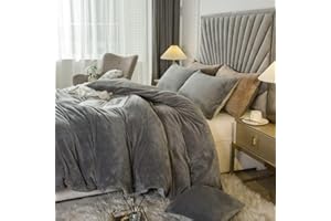 JSZS Luxury Angel Velvet Shaggy Duvet Cover Set Ultra Soft Fluffy Duvet Cover Queen Bedding Set 3 Pieces (1 Duvet Cover+ 2 Pillow Shams, Light Gray)