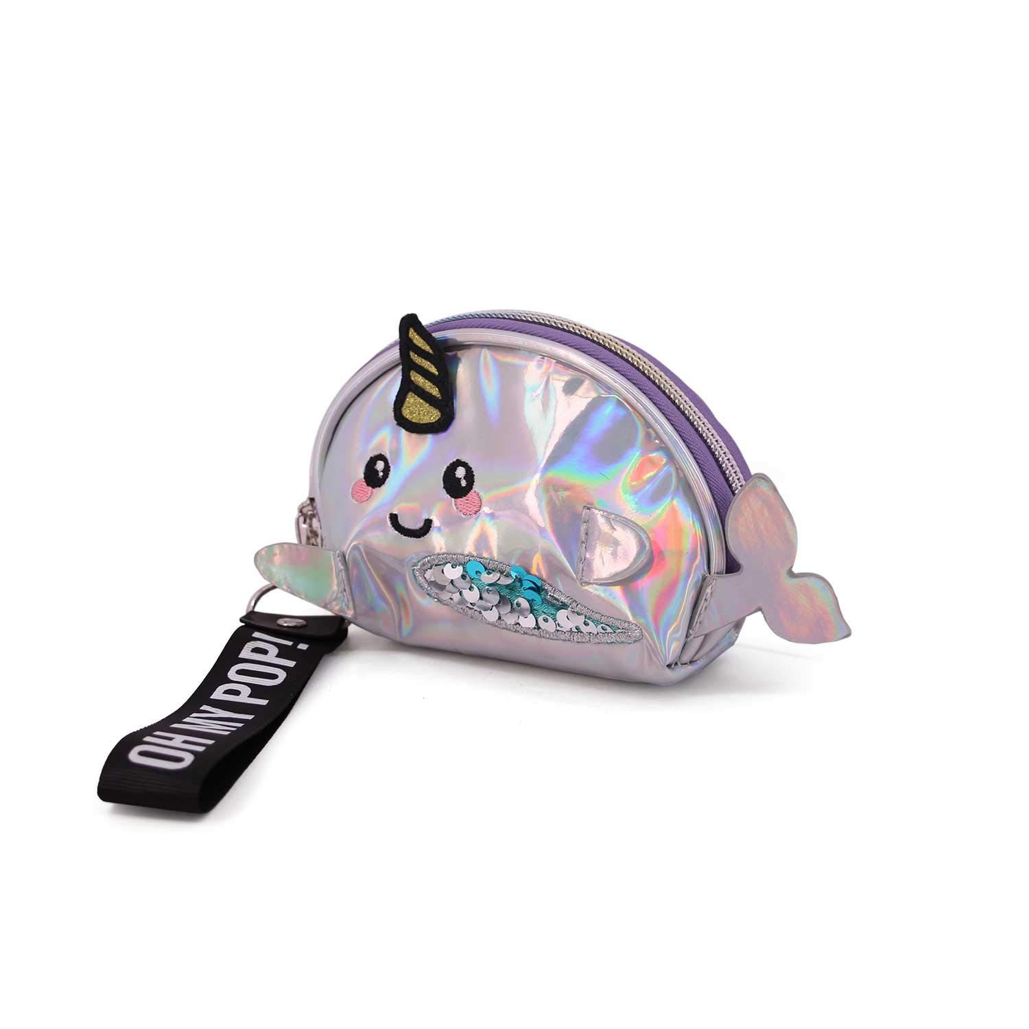 Oh My Pop! Narwhal-Oval Coin Purse, Silver, 11.5 x 9 cm