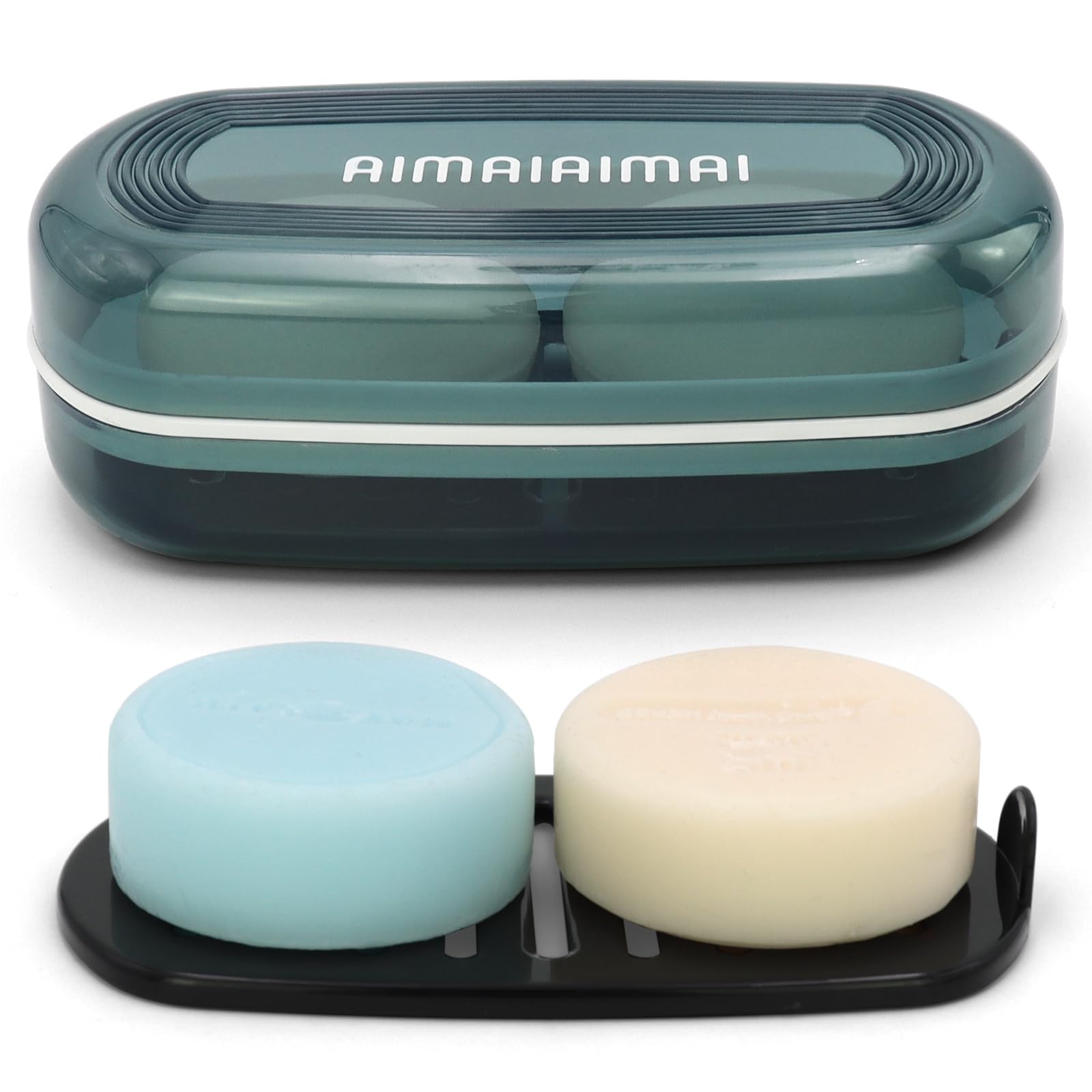 Photo 1 of AIMAIAIMAI Shampoo Bar Holder Travel Case for Two Bars – Compatible with Kitsch Solid Shampoo & Conditioner Bars, Large Soap Container for Bathroom or Travel (Blue Style A-Large)