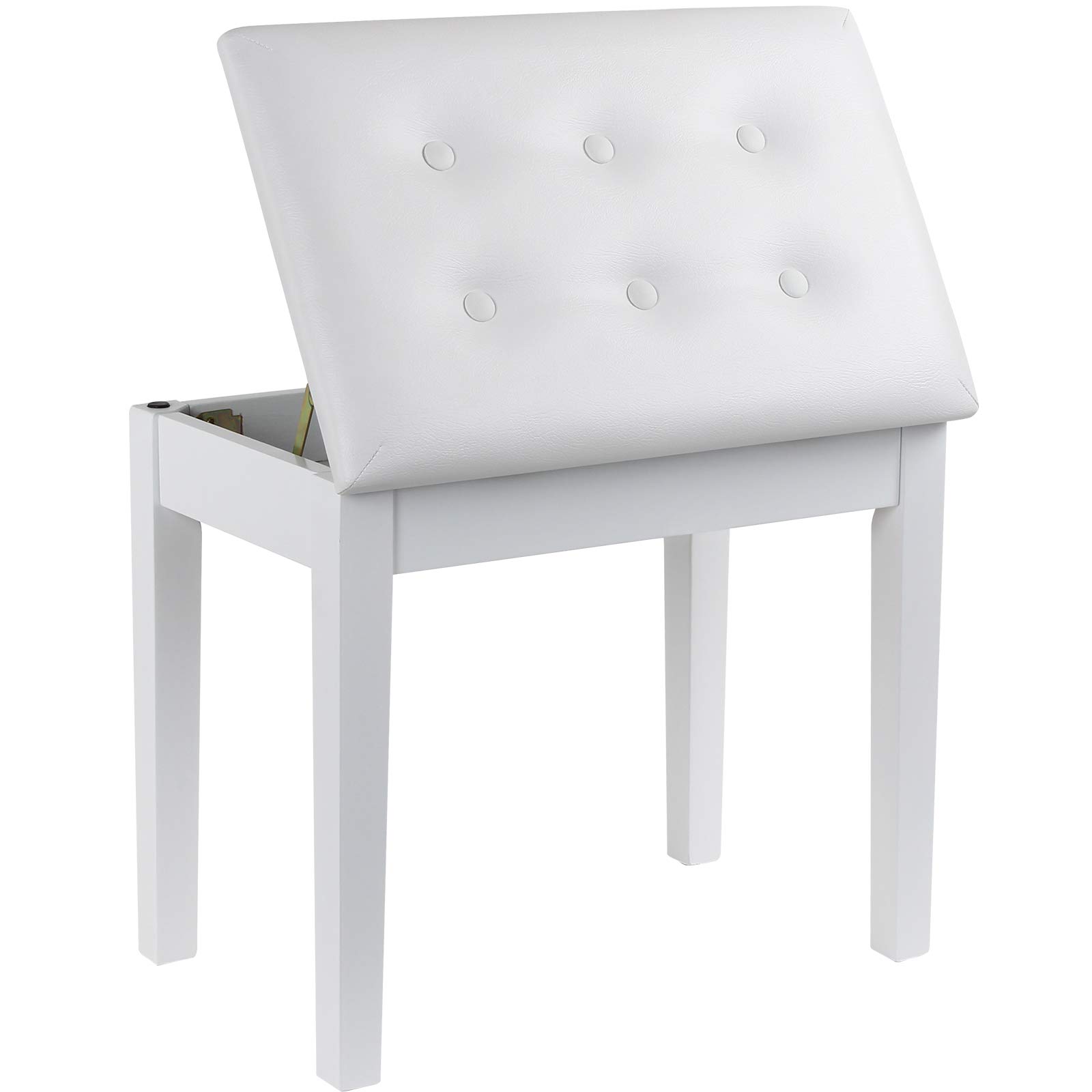 GRANDMA SHARK Piano Stool, Dressing Table Stool, Single Seat Keyboard Bench with Storage Compartment, Soft Faux Leather Padded Seat (White)
