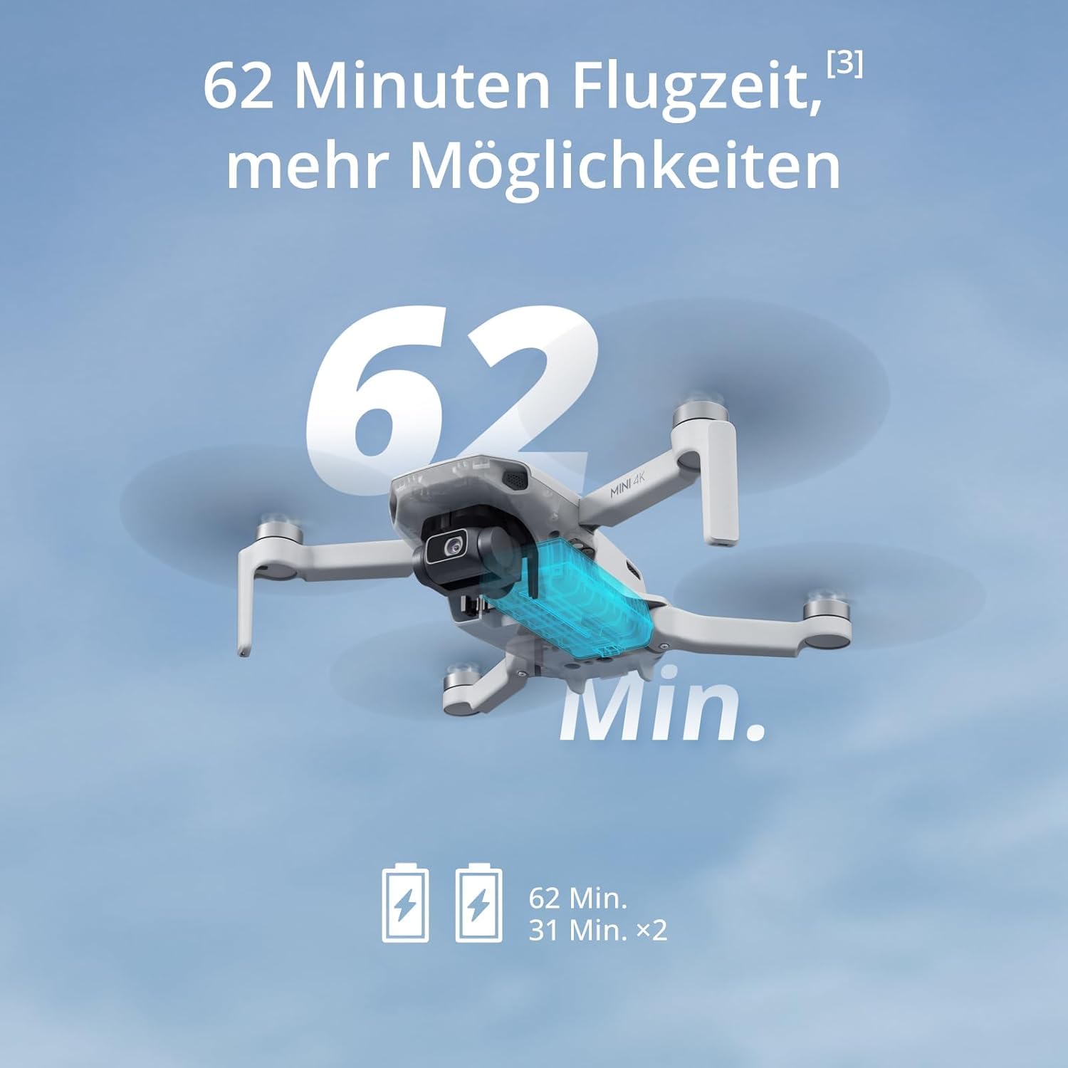 DJI Mini 4K Camera Drohnen Combo mit 4K UHD Kamera für Erwachsene, 3-Achsen-Gimbal-Stabilisierung, 10 km Videoübertragung, Autom. Rückkehr, windstabil, 2 Akkus 62 min Flugzeit, QuickShots, Unter 249g 5