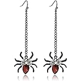 Black Spider Earrings for Women Halloween Red Crystal Spider Drop Dangle Earrings Unique Vintage Personality Jewelry