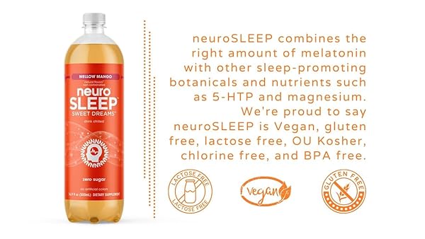 NEUROSLEEP, MELLOW MANGO, FUNCTIONAL BEVERAGE FOR RESTFUL SLEEP, NON-CARBONATED, 16.9 FL OZ (PACK OF 12)