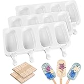 Sakolla 3 Pack Samll Popsicle Silicone Molds, 4 Cavities Ice Cream Molds with 100 Wooden Sticks for Ice Pop, Cakesicles, Cake